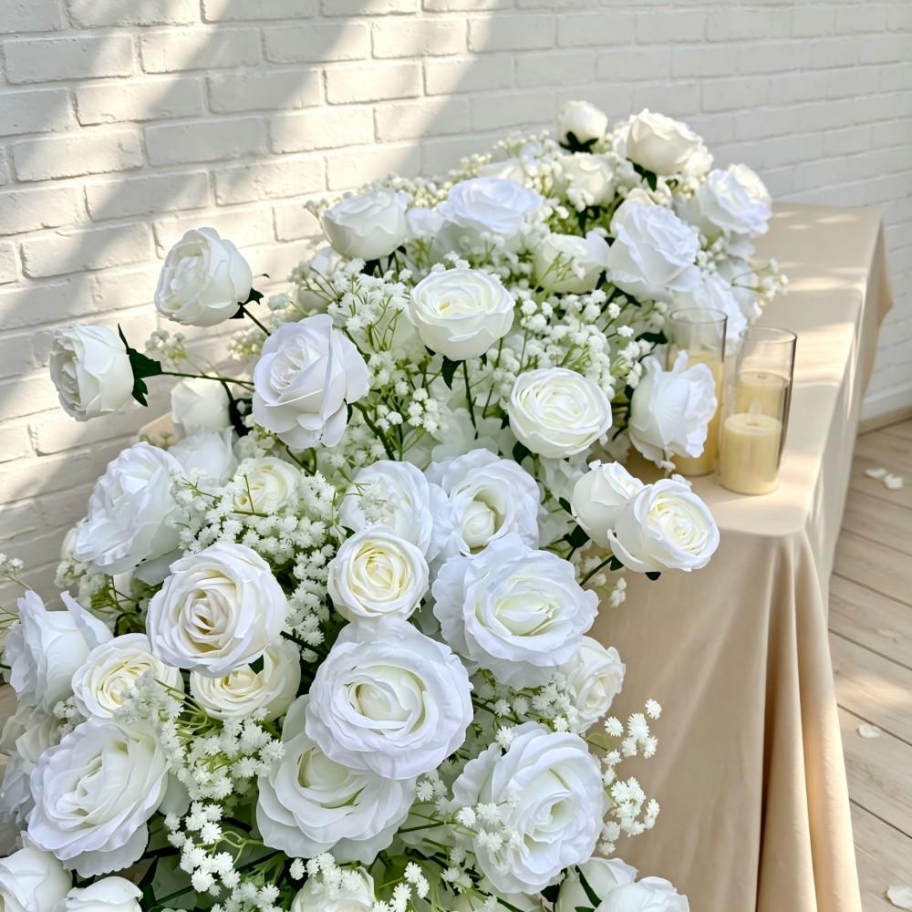 7.5FT---White Rose &Baby’s Breath Waterfall Flower Garland, Cascading Wedding Table Flowers, Sweetheart Table Decor, Wedding Reception Decor
