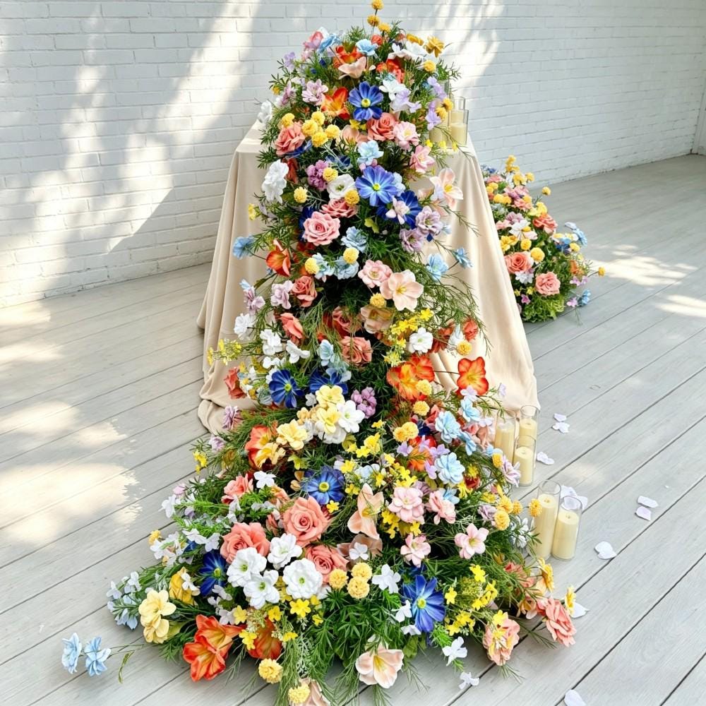 7.5FT---Wildflower Waterfall Flower Garland, Cascading Wedding Table Flowers, Sweetheart Table Decor, Wedding Reception Decor