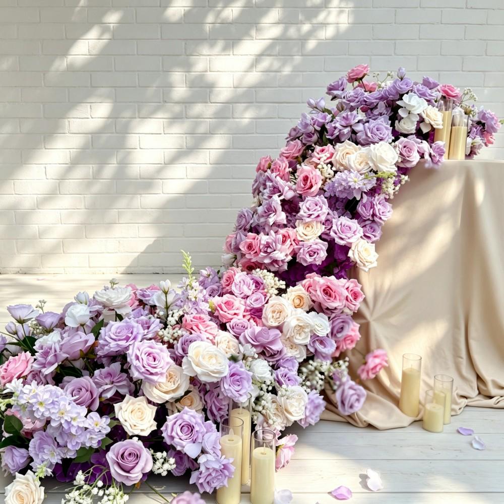7.5FT---Pink & Lavender Rose Waterfall Flower Garland, Cascading Wedding Table Flowers, Sweetheart Table Decor, Wedding Reception Decor