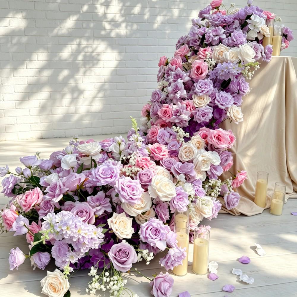 7.5FT---Pink & Lavender Rose Waterfall Flower Garland, Cascading Wedding Table Flowers, Sweetheart Table Decor, Wedding Reception Decor