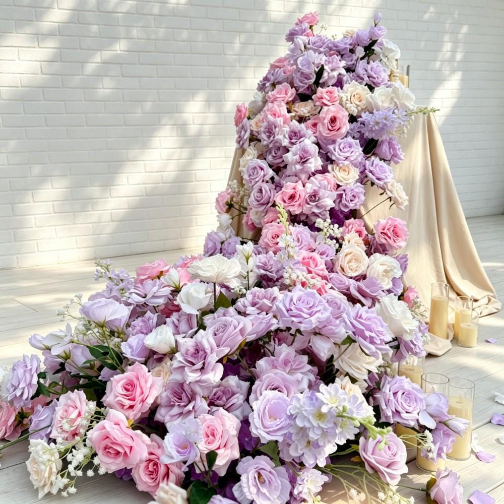 7.5FT---Pink & Lavender Rose Waterfall Flower Garland, Cascading Wedding Table Flowers, Sweetheart Table Decor, Wedding Reception Decor