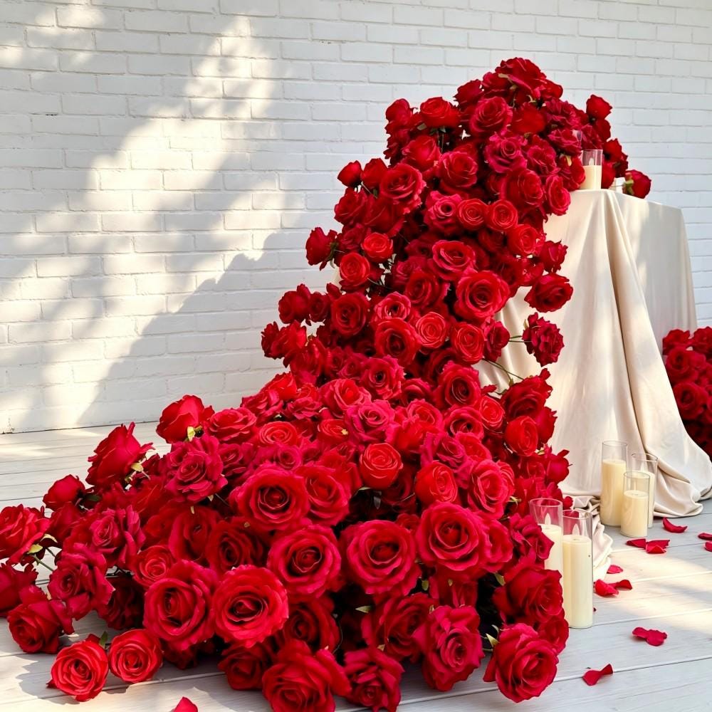7.5FT---Burgundy Rose Waterfall Flower Garland, Cascading Wedding Table Flowers, Sweetheart Table Decor, Wedding Reception Decor