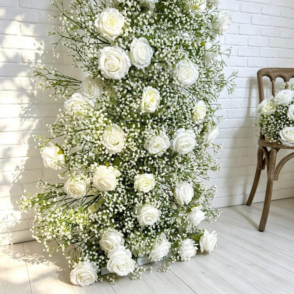 50% OFF CLEARANCE/Ships from Houston/Baby’s Breath &Rose Bull Horn Wedding Arch Flowers, Floral Row Arrangement,  for Wedding Archways Event