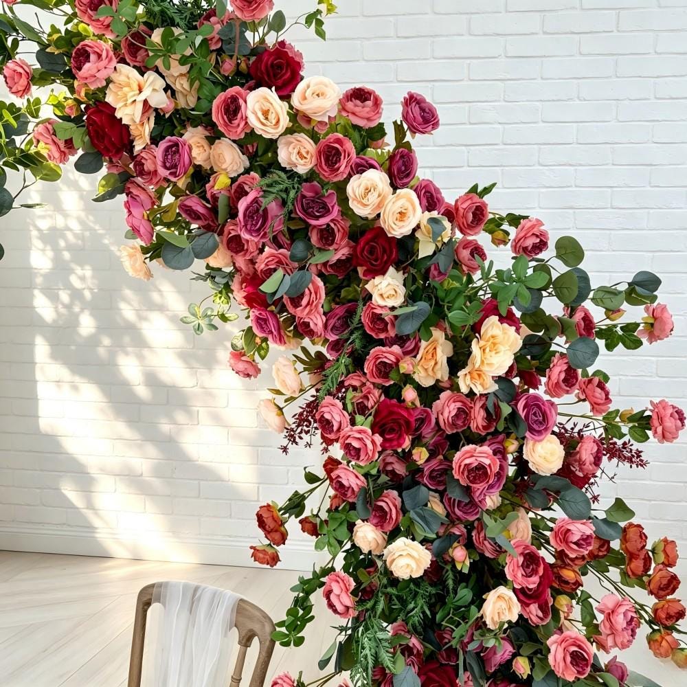 Wedding Arch Retro Style Artificial Flowers –Rustic Floral Row Arrangement for Wedding Pillars
