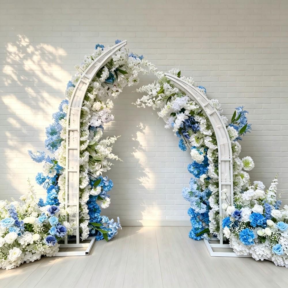 50% Off / Ships from Houston | Blue & White Rose Wedding Arch Flowers | Floral Row Arrangement for Ceremony, Pillars,Event Backdrops