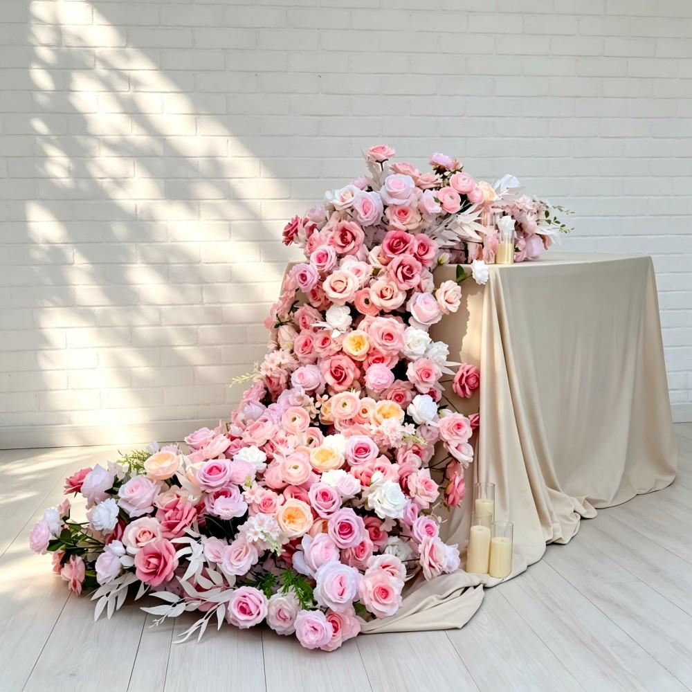 7.5FT/Pink Waterfall Flower Garland, Blush Rose Wedding Table Decor, Cascading Floral Swag, Sweetheart Table Flower, Wedding Reception Decor