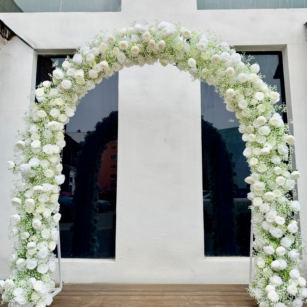 7.5FT---White Rose &Baby’s Breath Waterfall Flower Garland, Cascading Wedding Table Flowers, Sweetheart Table Decor, Wedding Reception Decor