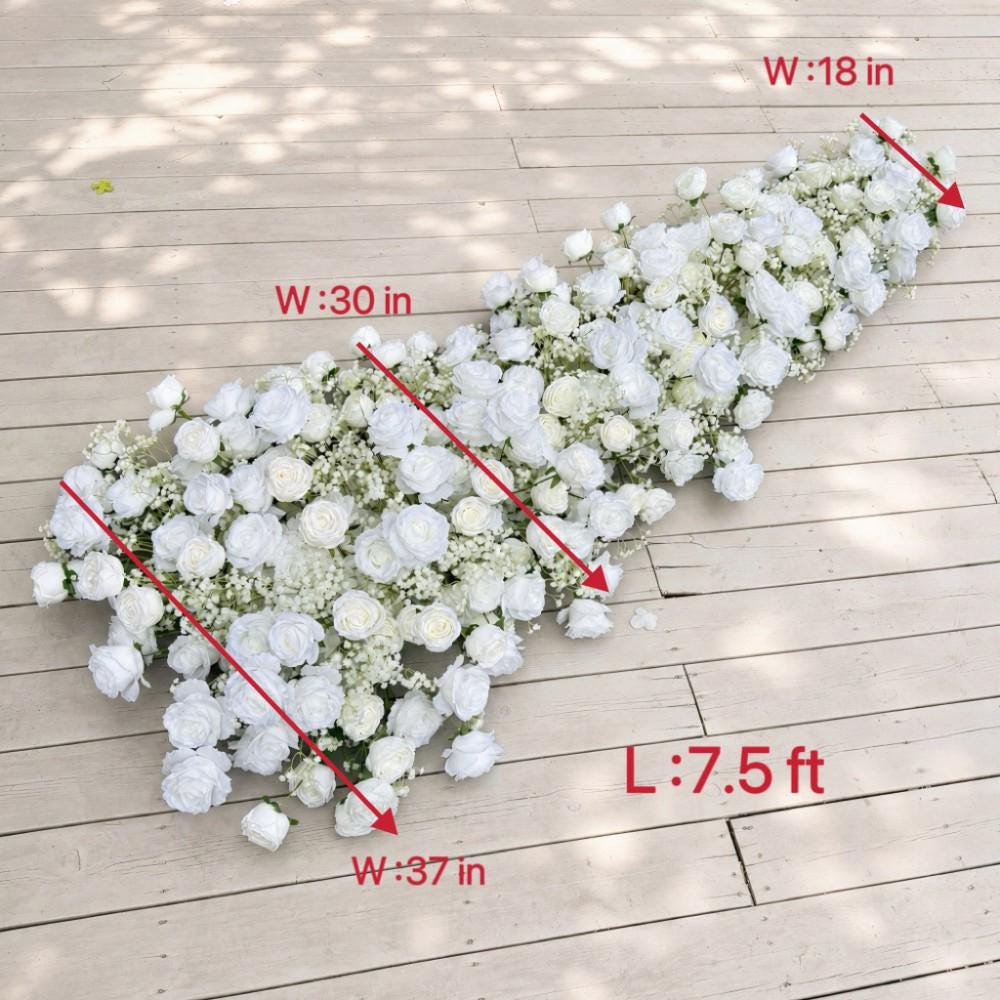 7.5FT---White Rose &Baby’s Breath Waterfall Flower Garland, Cascading Wedding Table Flowers, Sweetheart Table Decor, Wedding Reception Decor