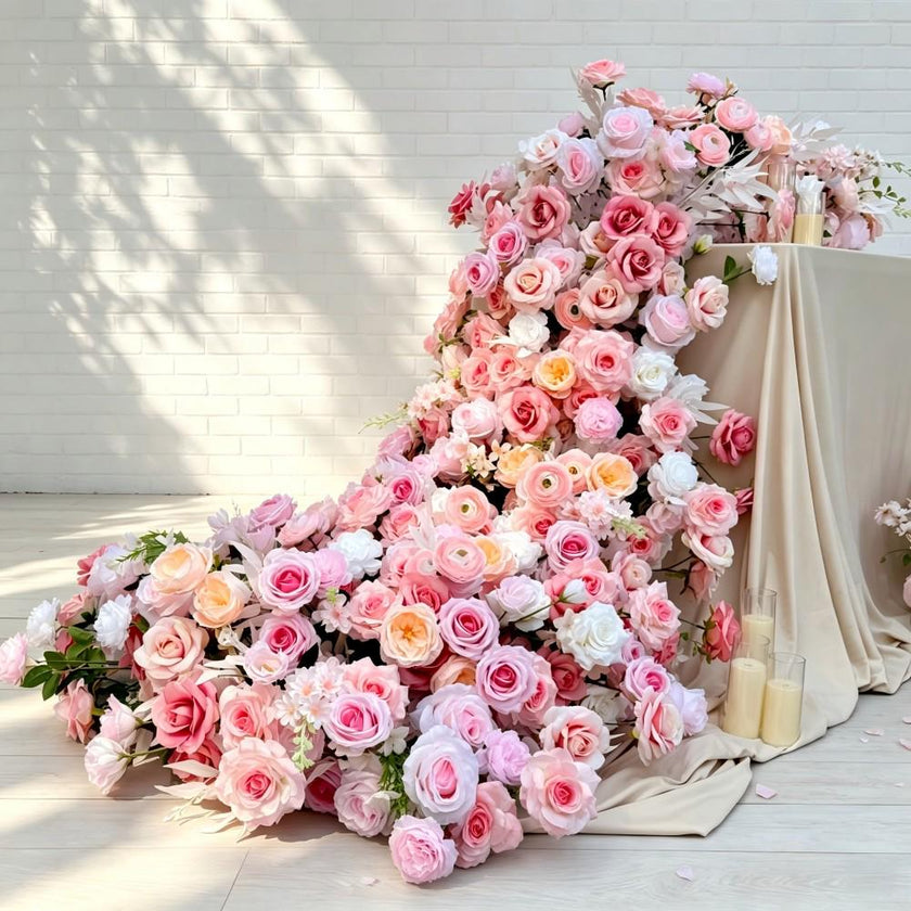 7.5FT/Pink Waterfall Flower Garland, Blush Rose Wedding Table Decor, Cascading Floral Swag, Sweetheart Table Flower, Wedding Reception Decor