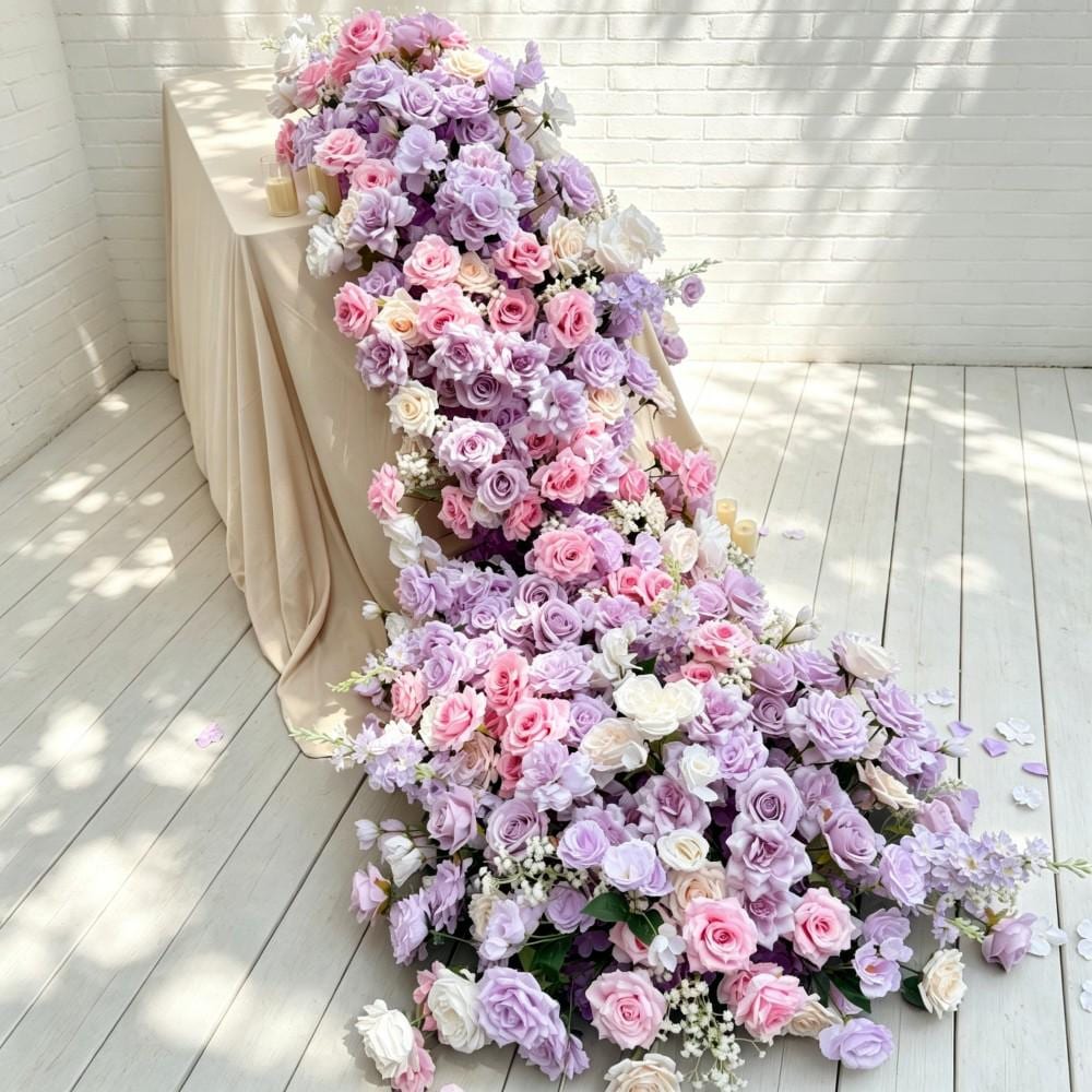 7.5FT---Pink & Lavender Rose Waterfall Flower Garland, Cascading Wedding Table Flowers, Sweetheart Table Decor, Wedding Reception Decor