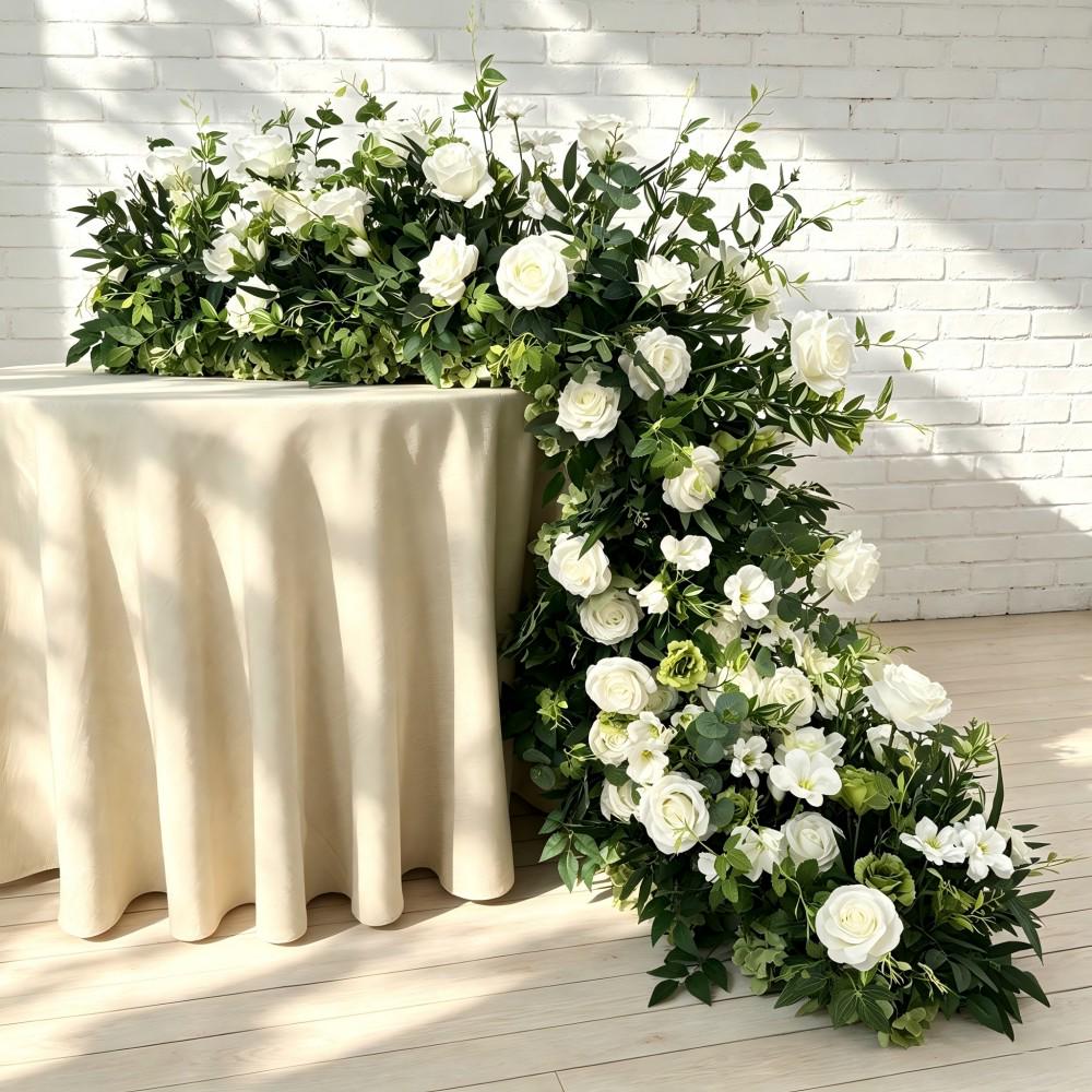 Ships from Houston/white roses greenery Wedding Arch, Table Flower Runner, Wedding Centerpiece Row for Wedding Aisle