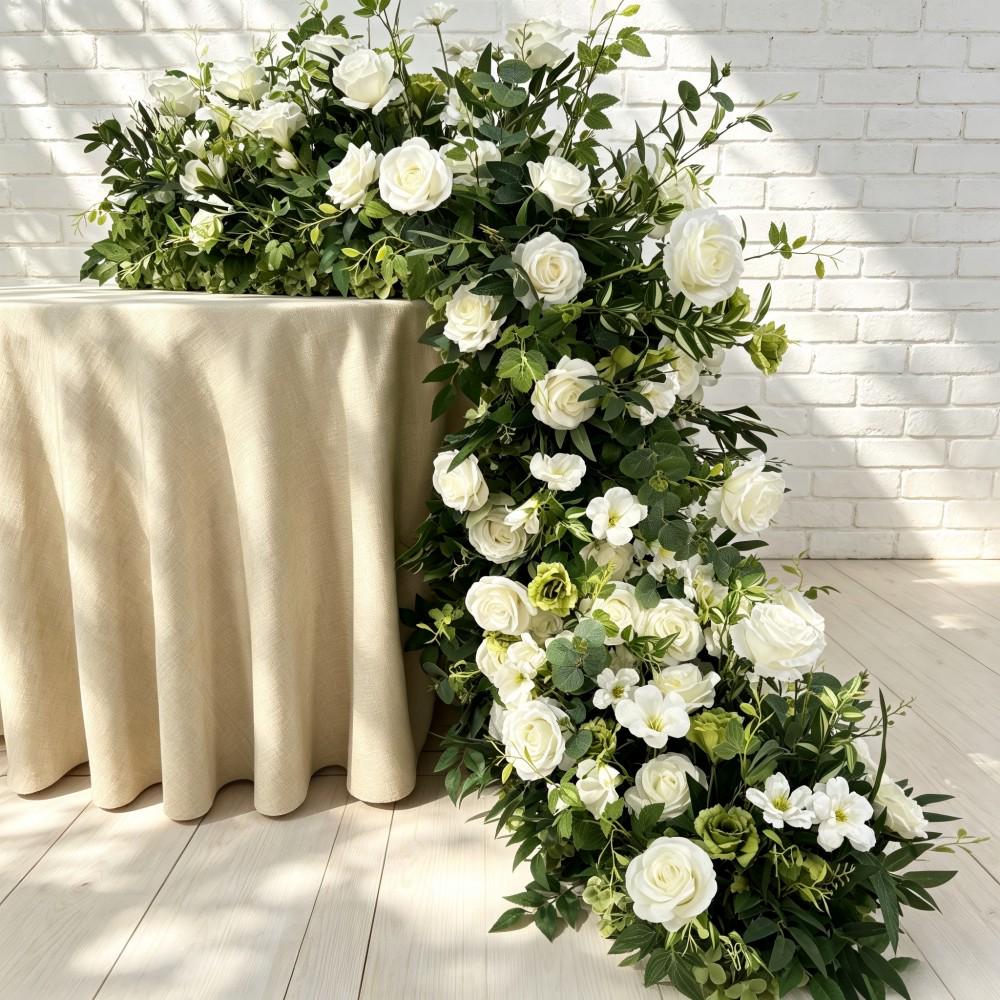 Ships from Houston/white roses greenery Wedding Arch, Table Flower Runner, Wedding Centerpiece Row for Wedding Aisle