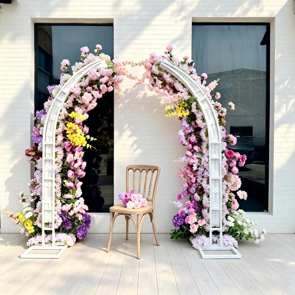 Ships from USA---7.2Ft Baby Pink Purple Rose Bull Horn Wedding Arch Flowers, Artificial Floral Arrangement for Ceremony，Event Backdrop Decor