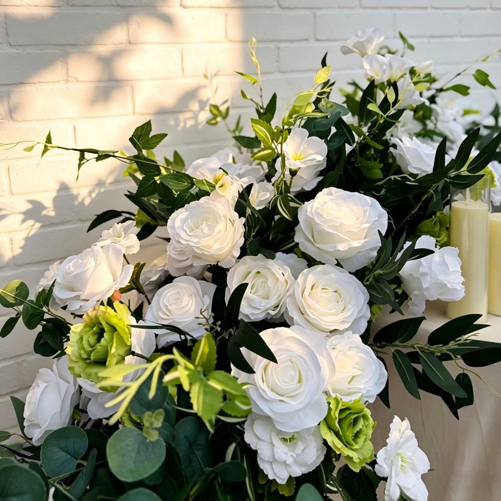 7.5FT ---White Rose & Greenery Waterfall Flower Garland, Cascading Wedding Table Flowers, Sweetheart Table Decor, Wedding Reception Decor