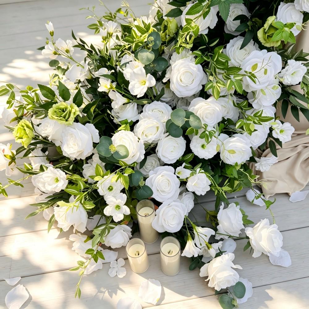 7.5FT ---White Rose & Greenery Waterfall Flower Garland, Cascading Wedding Table Flowers, Sweetheart Table Decor, Wedding Reception Decor
