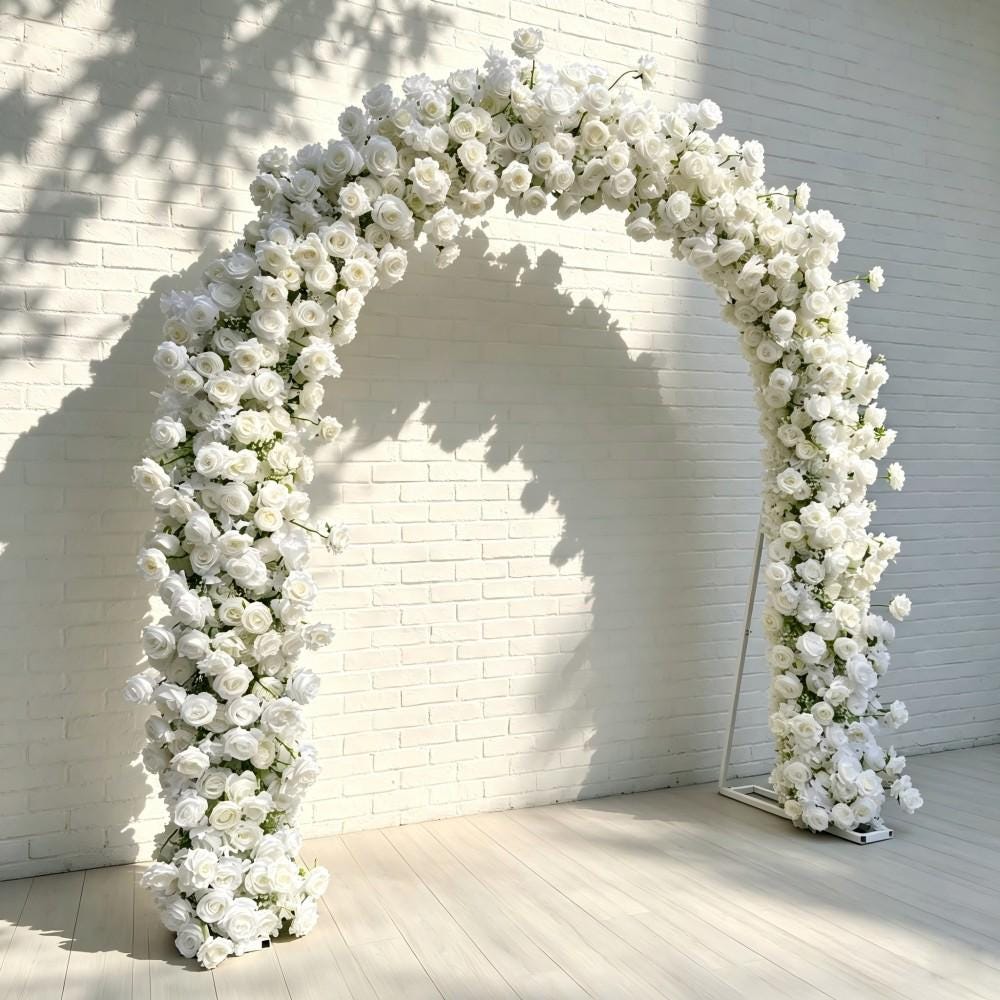 7.5FT ---White Rose Waterfall Flower Garland, Cascading Wedding Table Flowers, Sweetheart Table Floral Decor, Reception Centerpiece