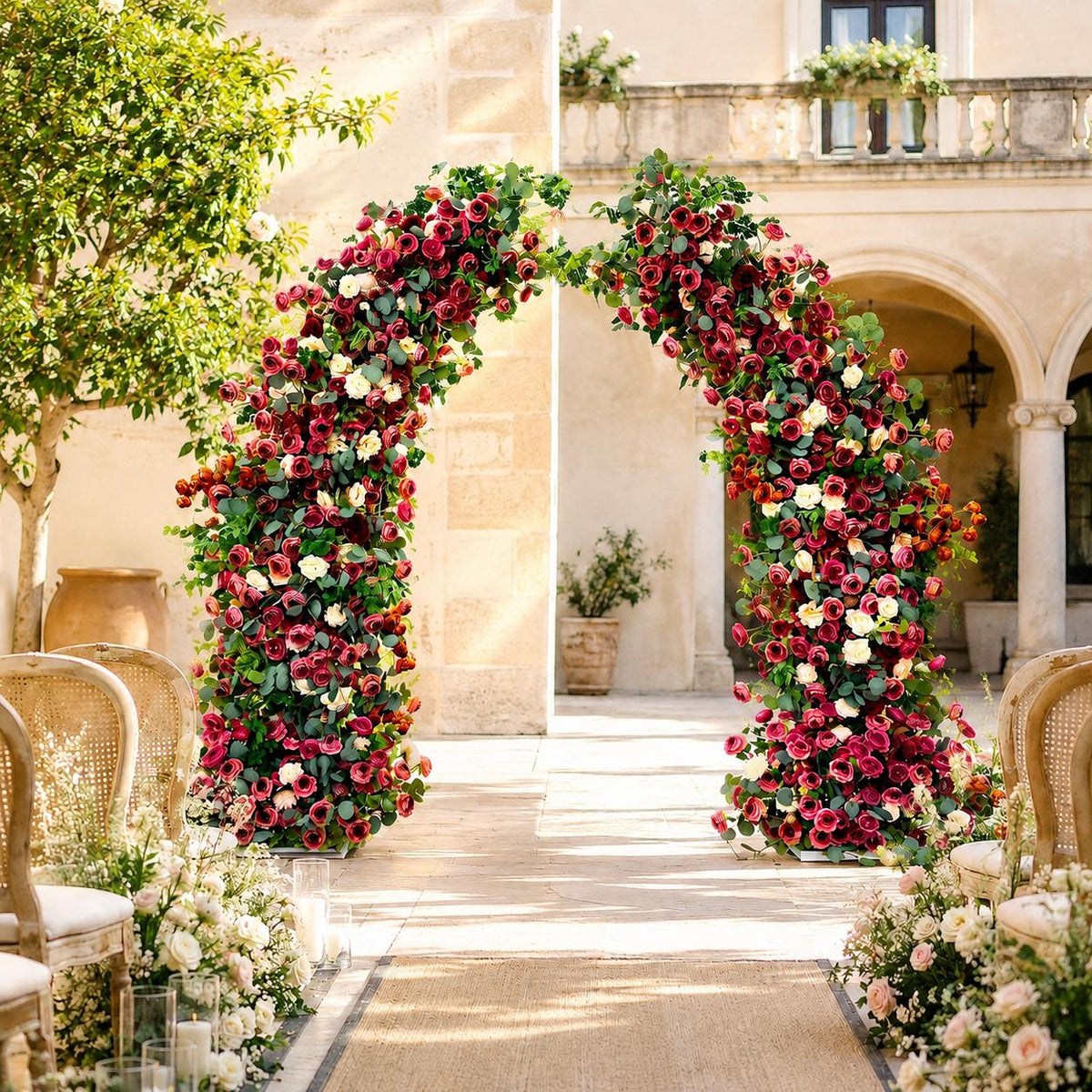 Ships from Houston / 7.2Ft Wedding Arch Retro Style Artificial Flowers –Rustic Floral Row Arrangement for Wedding Pillars, Party Home Décor
