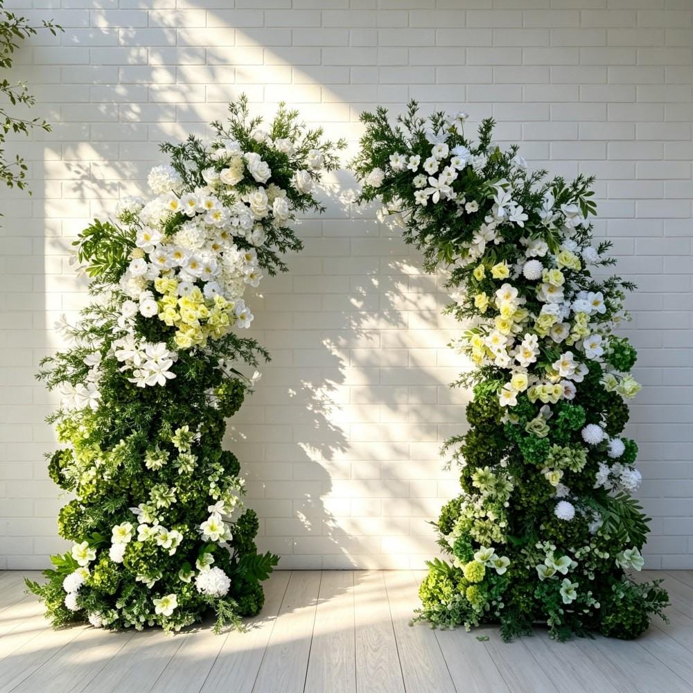 Ships from USA---7.2Ft Forest-Inspired Bull Horn Wedding Arch Flowers, Artificial Floral Row Arrangement for Event Backdrop Decoration