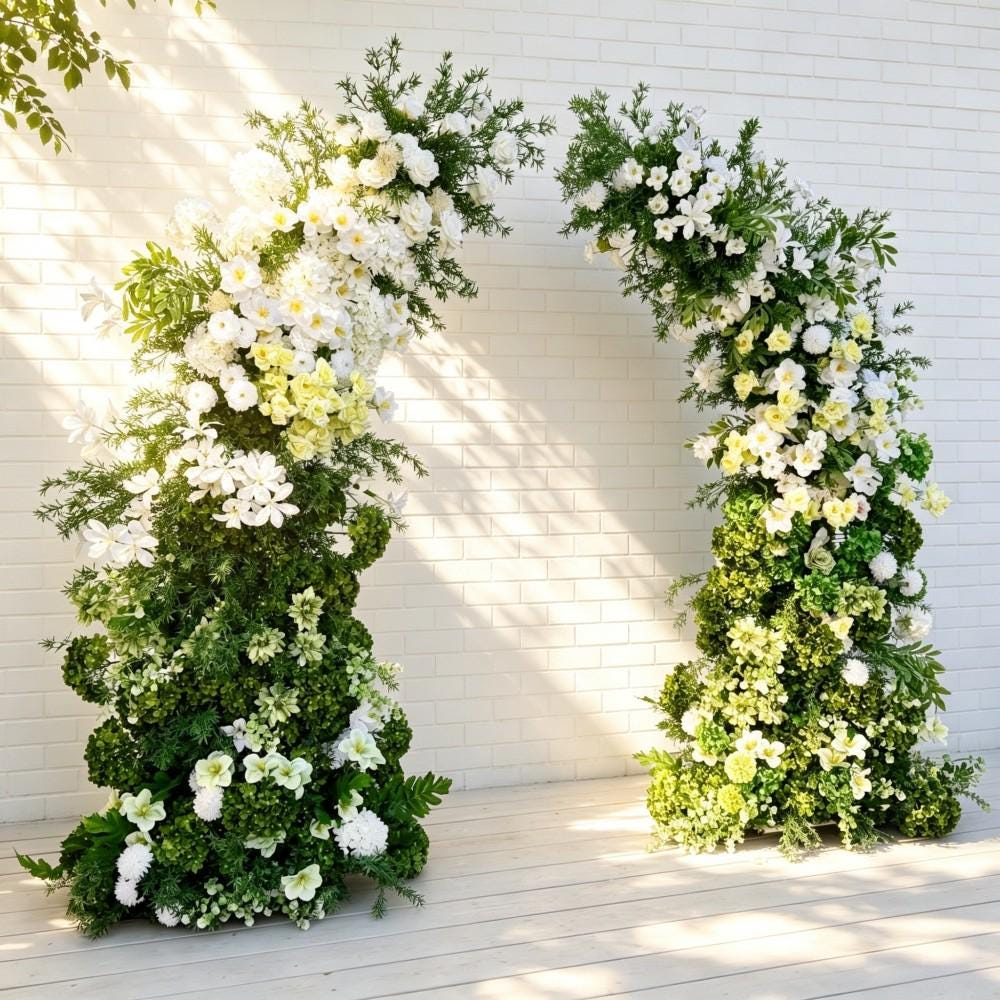 Ships from USA---7.2Ft Forest-Inspired Bull Horn Wedding Arch Flowers, Artificial Floral Row Arrangement for Event Backdrop Decoration