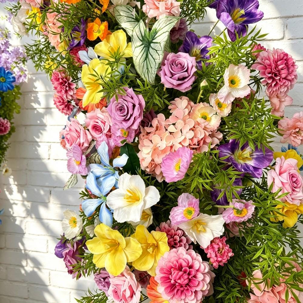 50% Off / Ships from Houston / Wildflower-Inspired Wedding Arch Décor, Artificial Rose Bull Horn Archway Flowers, Flower Row Arrangement