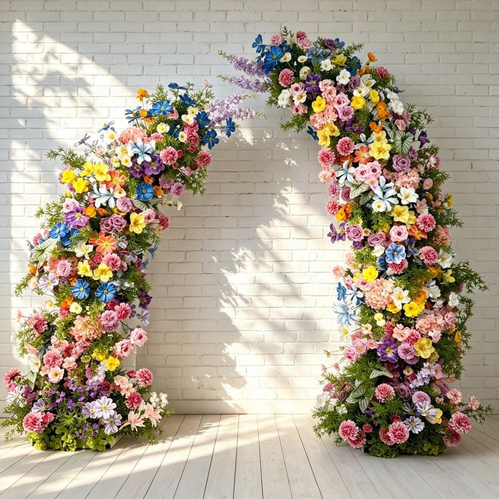 50% Off / Ships from Houston / Wildflower-Inspired Wedding Arch Décor, Artificial Rose Bull Horn Archway Flowers, Flower Row Arrangement