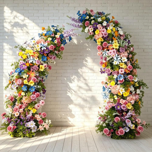 50% Off / Ships from Houston / Wildflower-Inspired Wedding Arch Décor, Artificial Rose Bull Horn Archway Flowers, Flower Row Arrangement