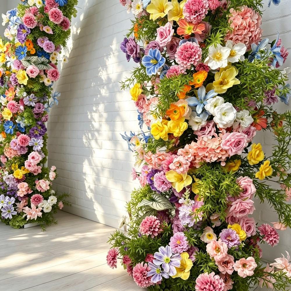 50% Off / Ships from Houston / Wildflower-Inspired Wedding Arch Décor, Artificial Rose Bull Horn Archway Flowers, Flower Row Arrangement