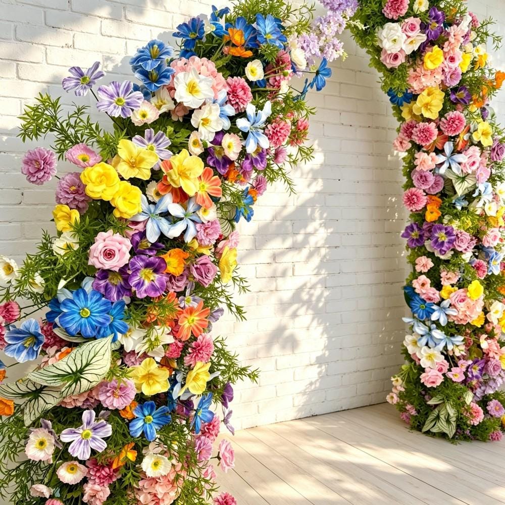 50% Off / Ships from Houston / Wildflower-Inspired Wedding Arch Décor, Artificial Rose Bull Horn Archway Flowers, Flower Row Arrangement