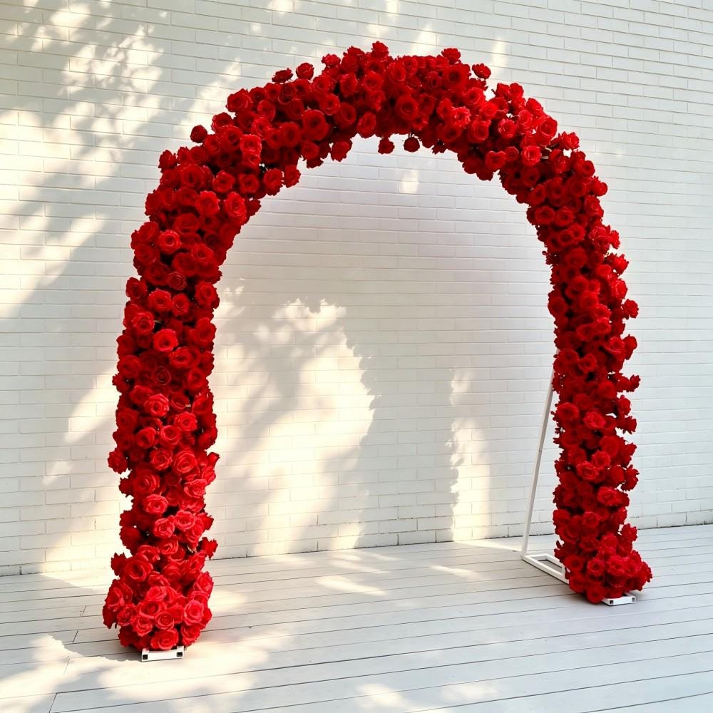 Ships from Houston/8.2+7.8FT Red Rose Wedding Arch Flowers, Artificial Floral Runner, Table Centerpiece  Flower Row Décor for Parties Events
