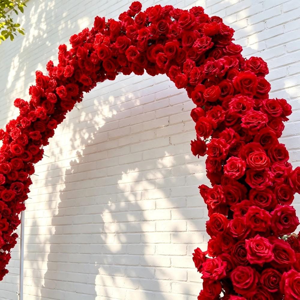 Ships from Houston/8.2+7.8FT Red Rose Wedding Arch Flowers, Artificial Floral Runner, Table Centerpiece  Flower Row Décor for Parties Events
