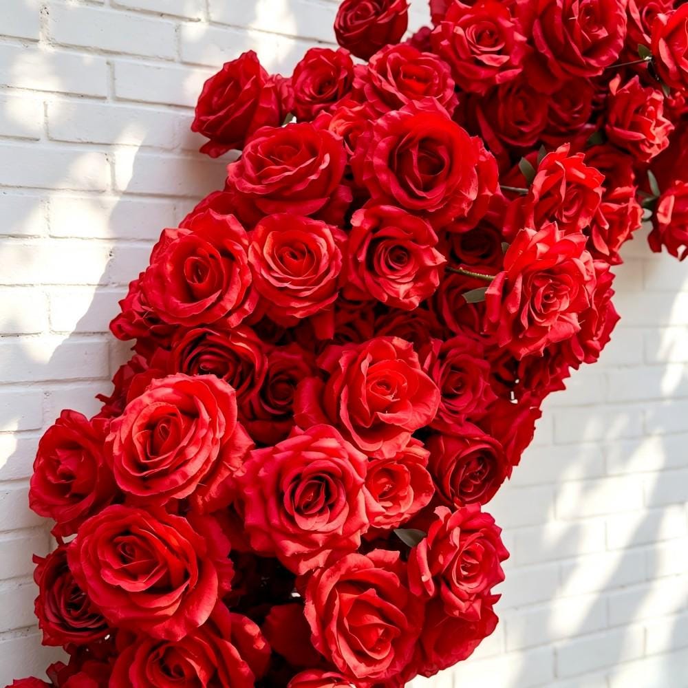 Ships from Houston/8.2+7.8FT Red Rose Wedding Arch Flowers, Artificial Floral Runner, Table Centerpiece  Flower Row Décor for Parties Events