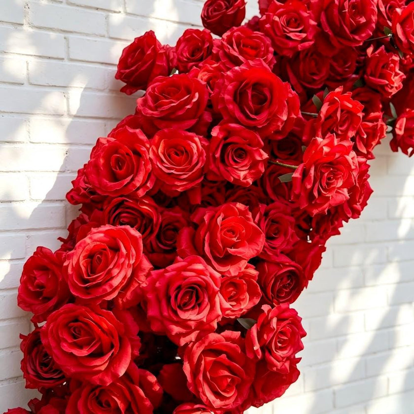 Ships from Houston/8.2+7.8FT Red Rose Wedding Arch Flowers, Artificial Floral Runner, Table Centerpiece  Flower Row Décor for Parties Events
