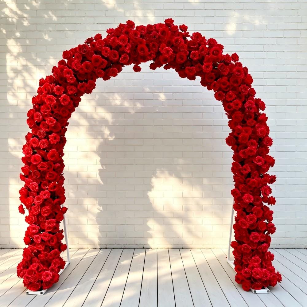 Ships from Houston/8.2+7.8FT Red Rose Wedding Arch Flowers, Artificial Floral Runner, Table Centerpiece  Flower Row Décor for Parties Events