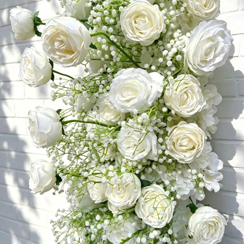 Ships from Houston/8.2+7.8FT White Rose  Baby’s Breath Wedding Arch Flowers, Artificial Floral Runner, Table Centerpiece Flower Row Décor