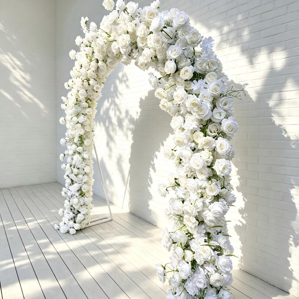 Ships from Houston/8.2+7.8FT White Rose Wedding Arch Flower, Artificial Floral Runner, Table Centerpiece Flower Row Décor for Parties Events