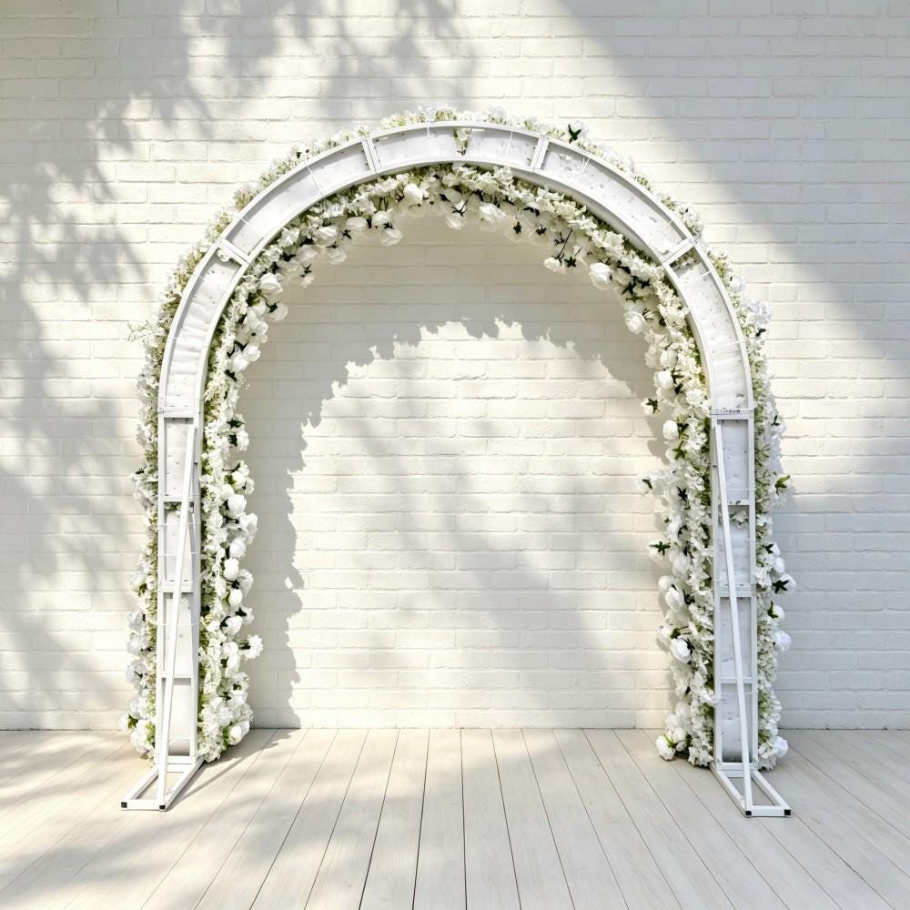 Ships from Houston/8.2+7.8FT White Rose Wedding Arch Flower, Artificial Floral Runner, Table Centerpiece Flower Row Décor for Parties Events