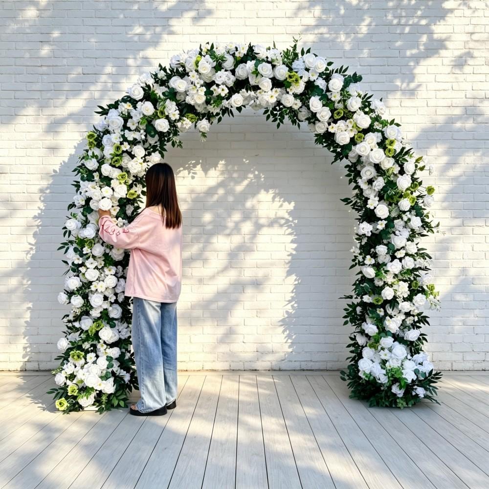 Ships from Houston ---8.2+7.8FT White Rose & Greenery Floral Garland for Wedding Arch, Table Runner, Centerpiece Row  Wedding Aisle Decor