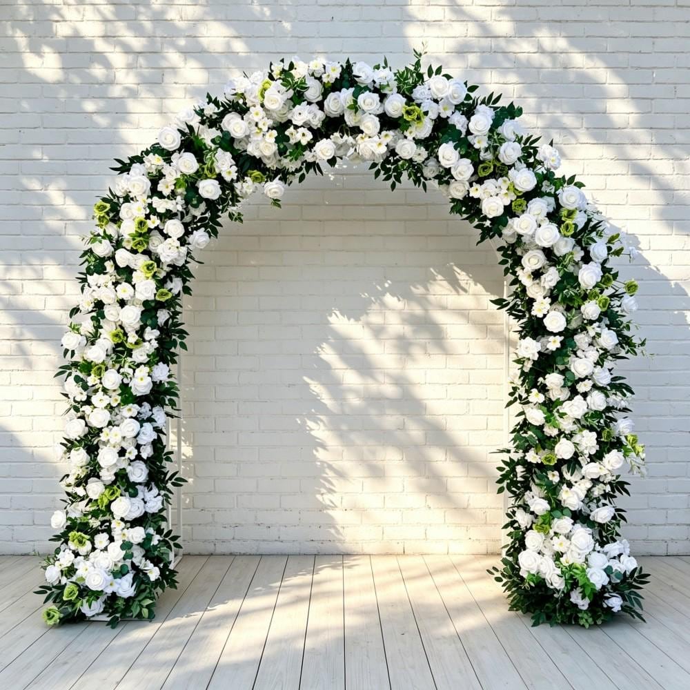 Ships from Houston ---8.2+7.8FT White Rose & Greenery Floral Garland for Wedding Arch, Table Runner, Centerpiece Row  Wedding Aisle Decor