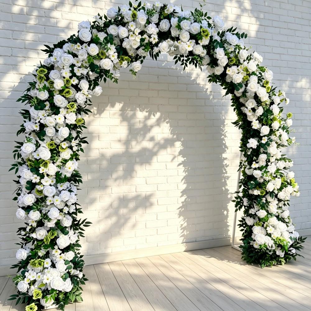 Ships from Houston ---8.2+7.8FT White Rose & Greenery Floral Garland for Wedding Arch, Table Runner, Centerpiece Row  Wedding Aisle Decor