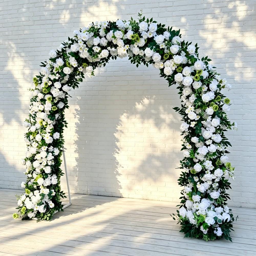 Ships from Houston ---8.2+7.8FT White Rose & Greenery Floral Garland for Wedding Arch, Table Runner, Centerpiece Row  Wedding Aisle Decor