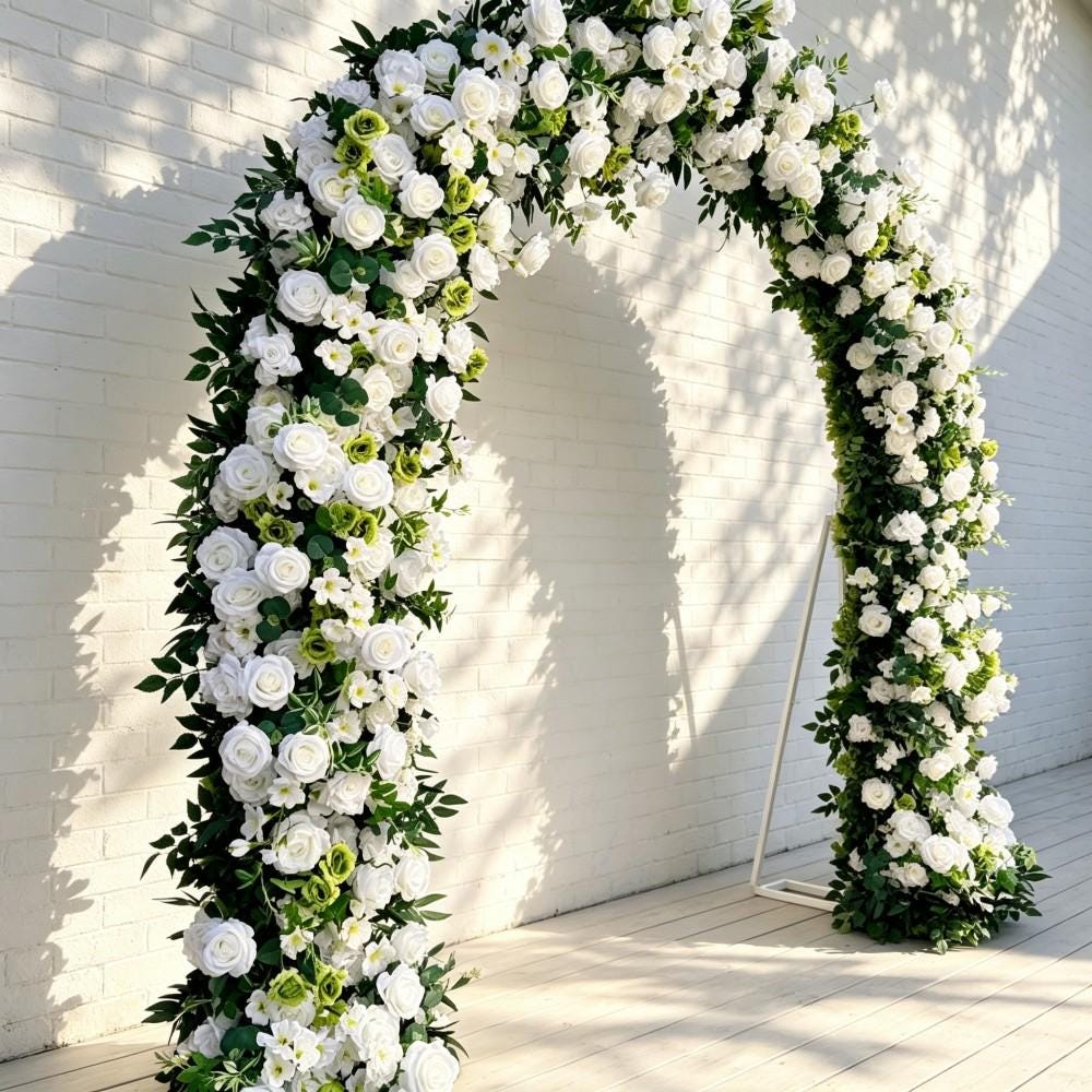Ships from Houston ---8.2+7.8FT White Rose & Greenery Floral Garland for Wedding Arch, Table Runner, Centerpiece Row  Wedding Aisle Decor