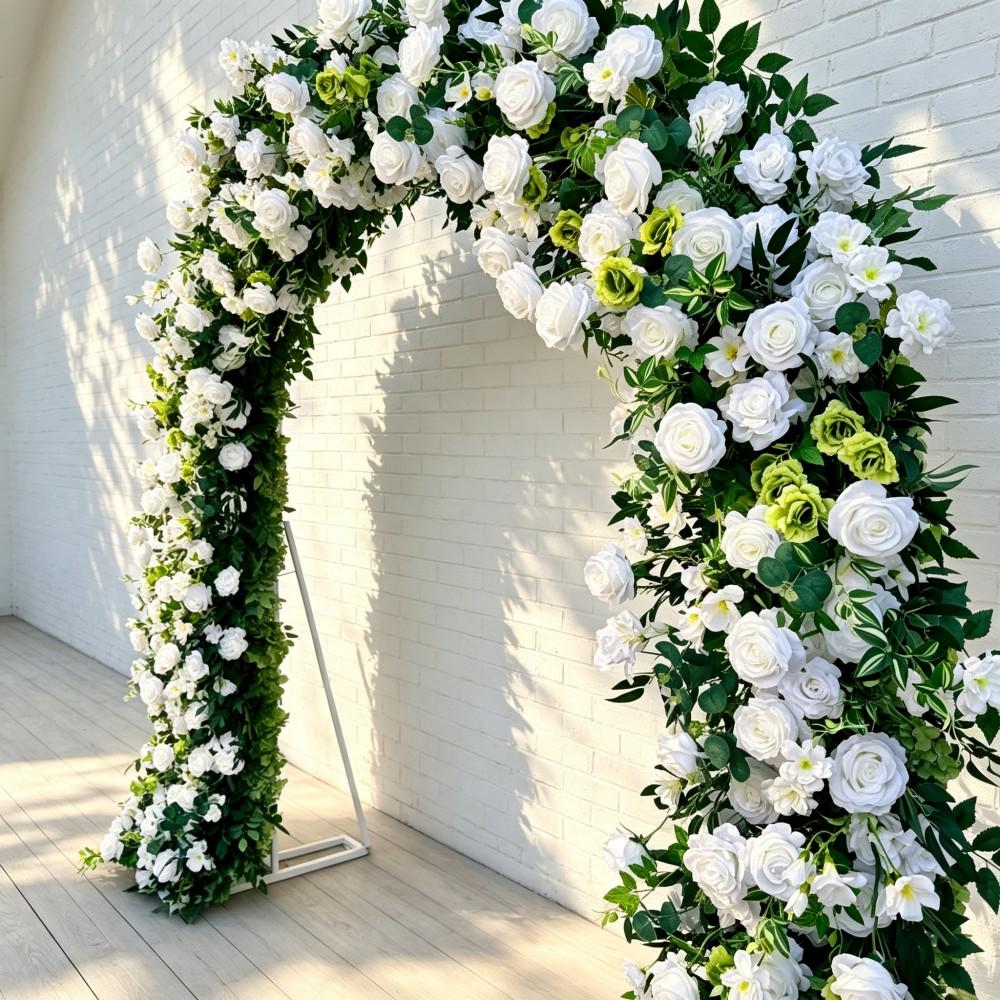 Ships from Houston ---8.2+7.8FT White Rose & Greenery Floral Garland for Wedding Arch, Table Runner, Centerpiece Row  Wedding Aisle Decor