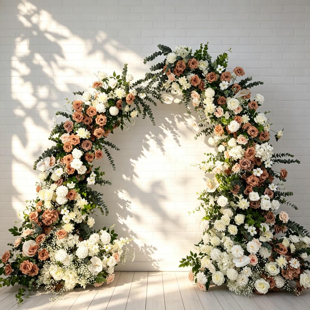 Ships from USA /Sunset Terracotta Bull Horn Wedding Arch Flowers, Pastoral Floral Arrangement for Ceremony Columns & Party Backdrop Décor