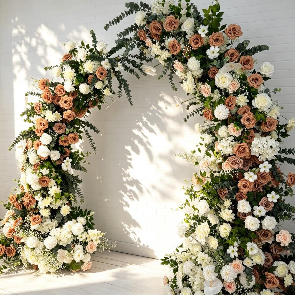 Ships from USA /Sunset Terracotta Bull Horn Wedding Arch Flowers, Pastoral Floral Arrangement for Ceremony Columns & Party Backdrop Décor