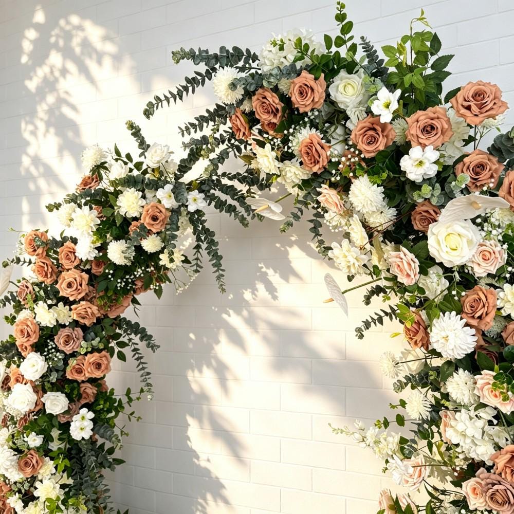Ships from USA /Sunset Terracotta Bull Horn Wedding Arch Flowers, Pastoral Floral Arrangement for Ceremony Columns & Party Backdrop Décor