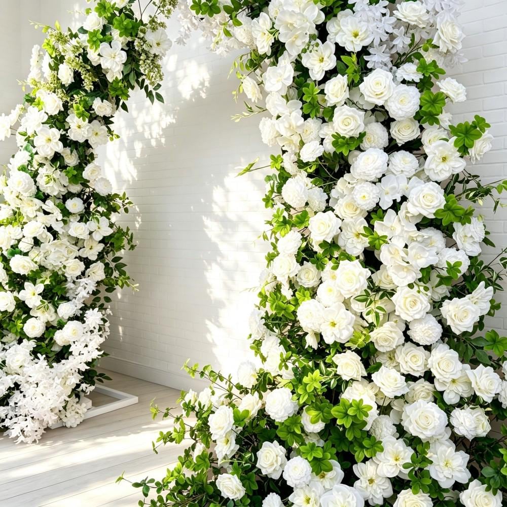 50% Off | Ships from USA/Forest-Inspired White Rose Bull Horn Wedding Arch Flowers, Artificial Floral Backdrop for Weddings