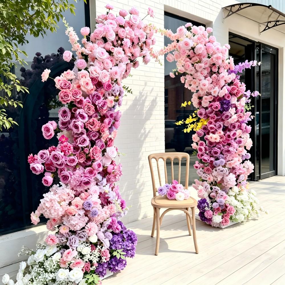 Ships from USA---7.2Ft Baby Pink Purple Rose Bull Horn Wedding Arch Flowers, Artificial Floral Arrangement for Ceremony，Event Backdrop Decor