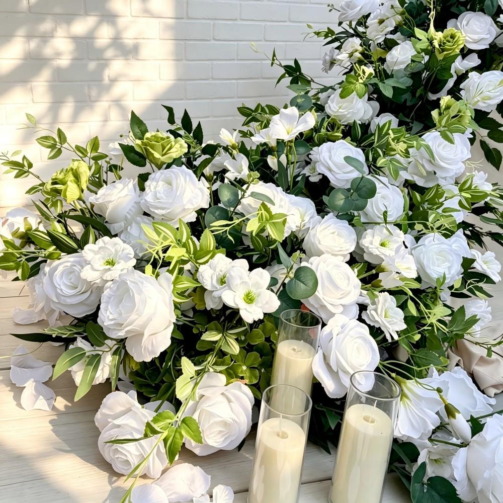 7.5FT ---White Rose & Greenery Waterfall Flower Garland, Cascading Wedding Table Flowers, Sweetheart Table Decor, Wedding Reception Decor