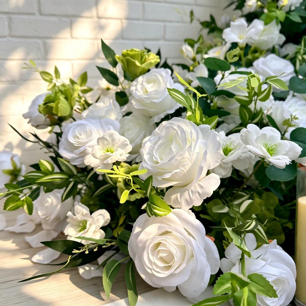 7.5FT ---White Rose & Greenery Waterfall Flower Garland, Cascading Wedding Table Flowers, Sweetheart Table Decor, Wedding Reception Decor