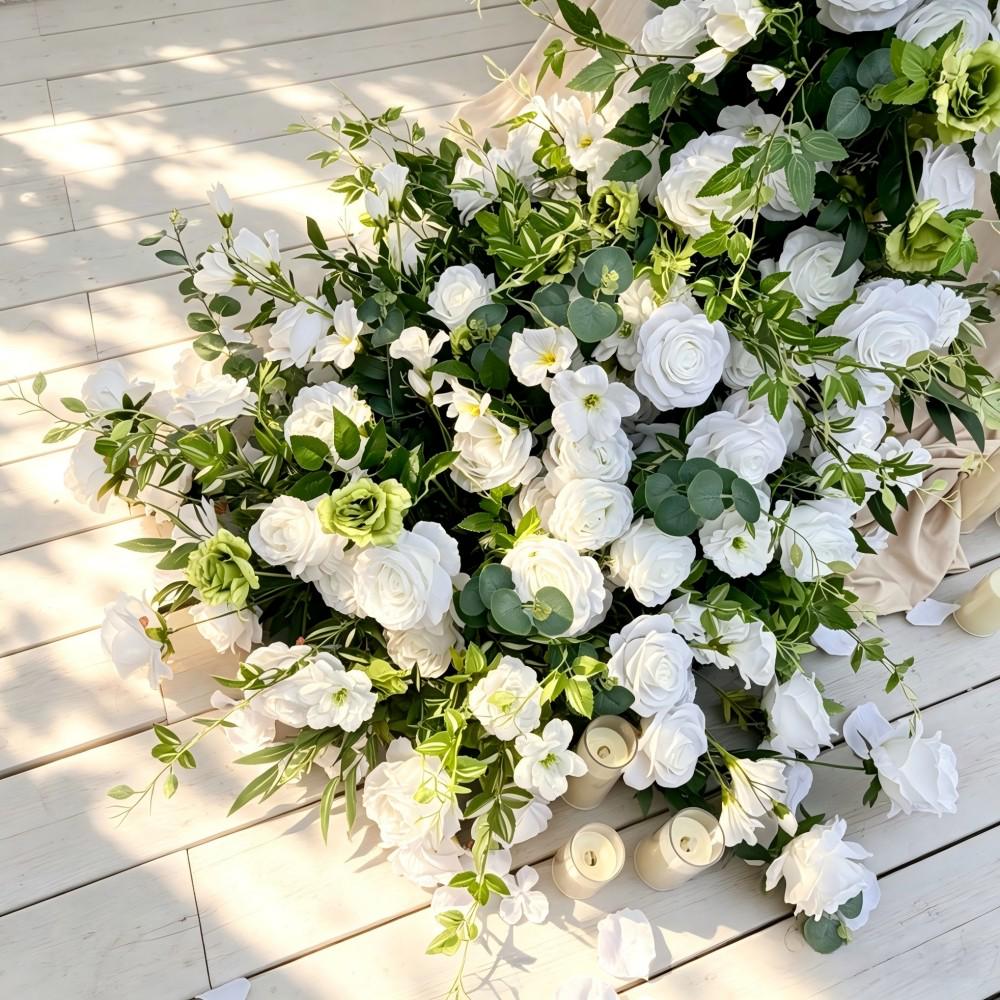 7.5FT ---White Rose & Greenery Waterfall Flower Garland, Cascading Wedding Table Flowers, Sweetheart Table Decor, Wedding Reception Decor